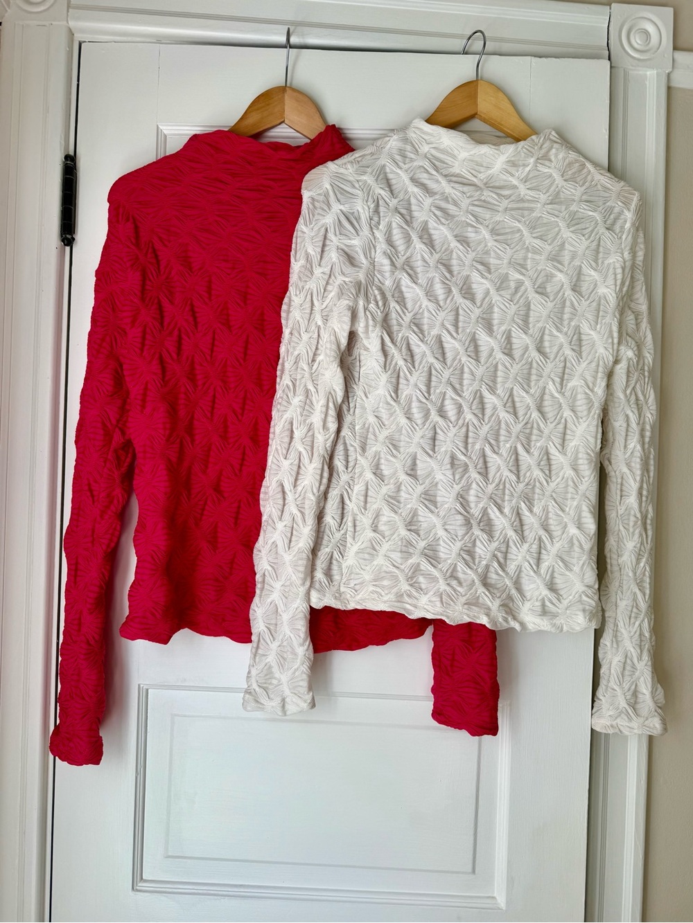 Maeve Anthropologie Textured Long-Sleeve Mock Neck Top - Pink & White